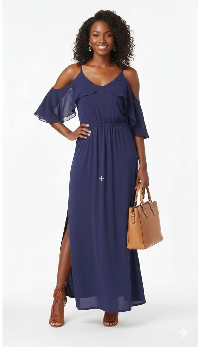 NY Collection Womens Stretch Cold Shoulder Maxi Dress Womens 1X New Blue Formal